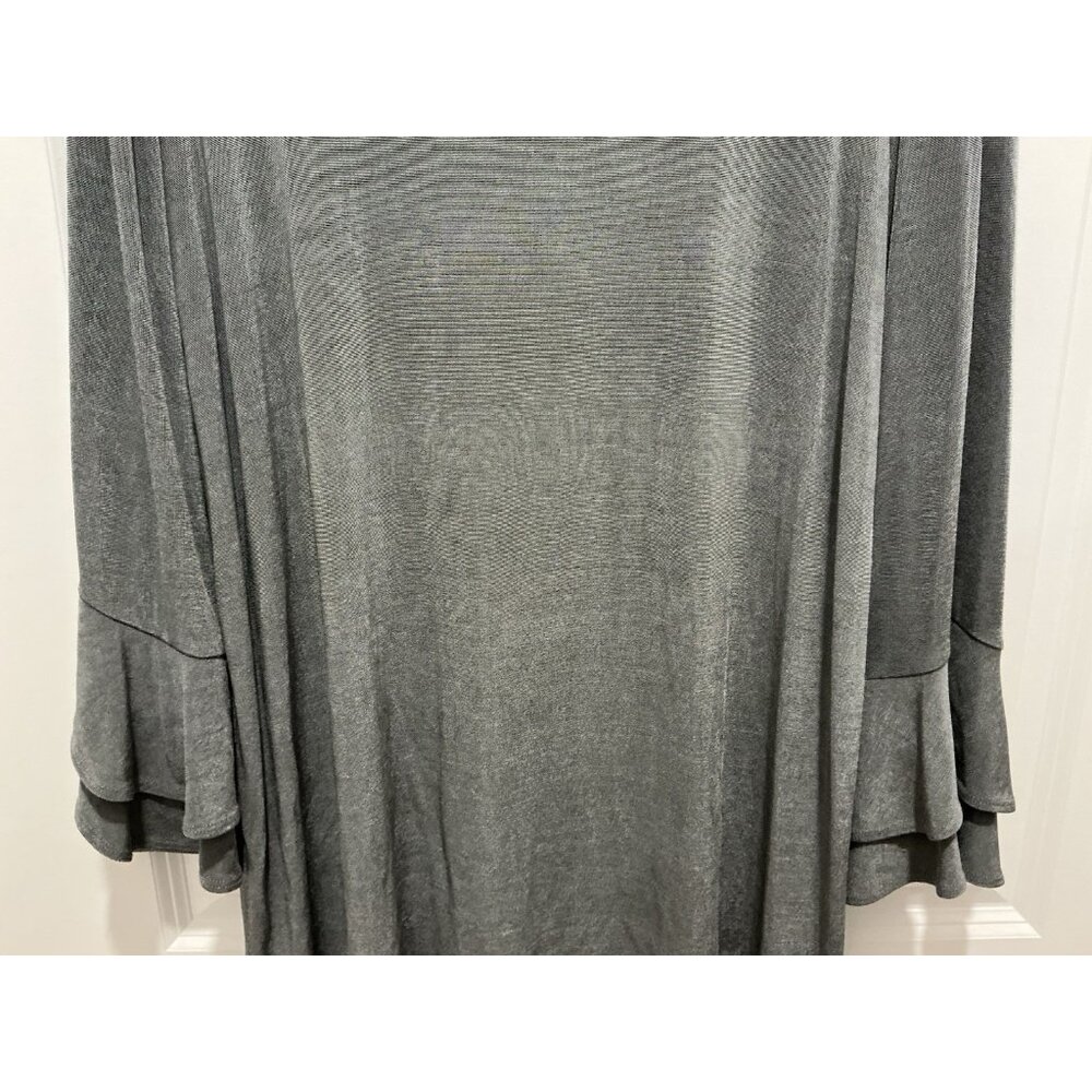 Chicos Traveler Top Size 3 (16-18) Grey Ruffle Cuff Long Sleeves - Picture 3 of 9